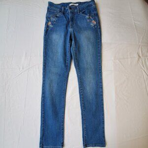 Levi's Women Medium Wash Blue Jeans Mid Rise Skinny Size 28 Embroidered Pockets